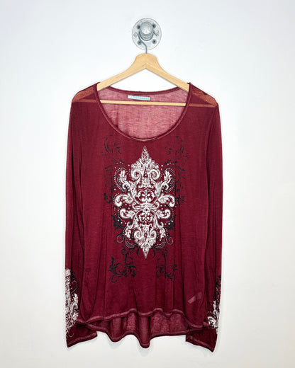 Y2K Women’s Embellished Affliction Style Red Longsleeve Shirt