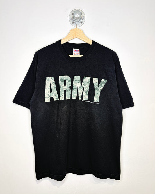 Vintage 1990s Official Licensed Digital CamouflageArmy Black Tee Shirt