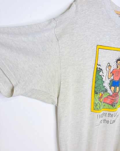Vintage 90s Distressed “The Lawn Won” Paper Thin Grey Tee Shirt