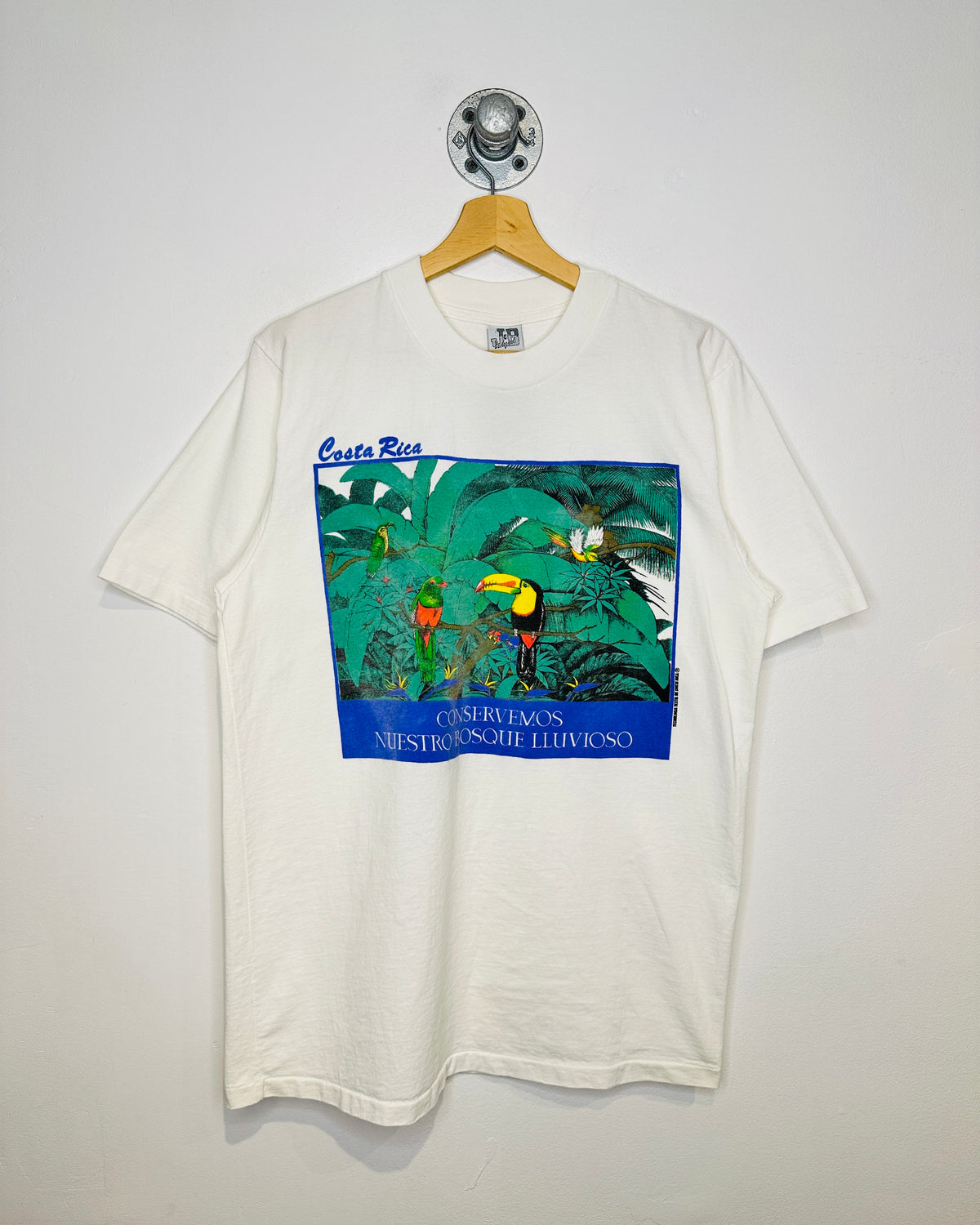 Vintage 1990s Costa Rica Conservemos Parrot Graphic White Tee Shirt