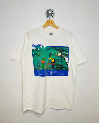 Vintage 1990s Costa Rica Conservemos Parrot Graphic White Tee Shirt