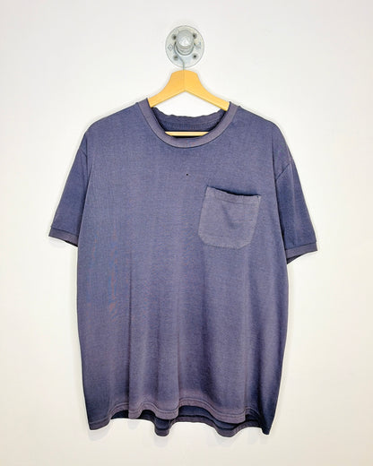 Vintage 90s Sun Faded Navy Blue Pocket Tee Shirt