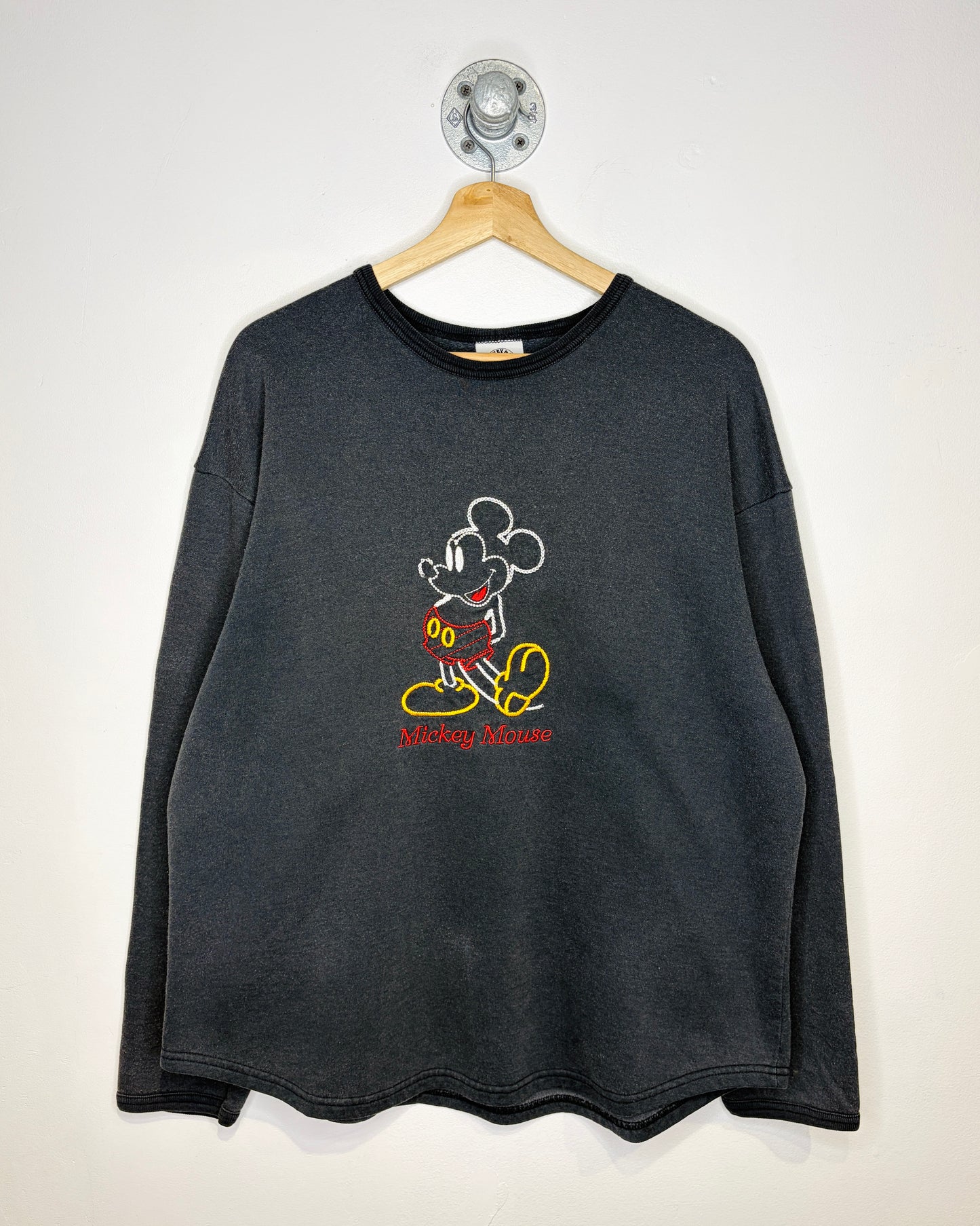 Vintage 90s Mickey Mouse Chainstitch Black Crewneck Sweatshirt