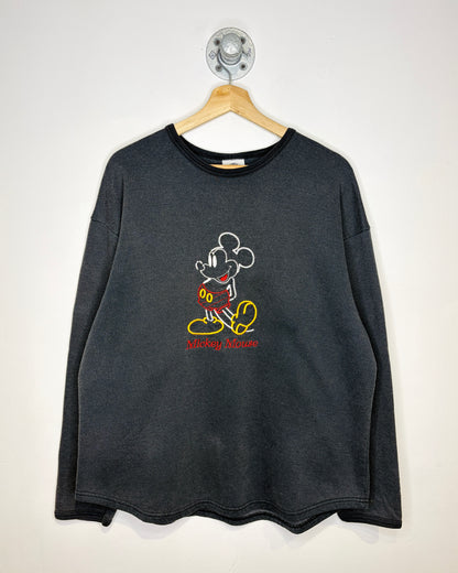 Vintage 90s Mickey Mouse Chainstitch Black Crewneck Sweatshirt