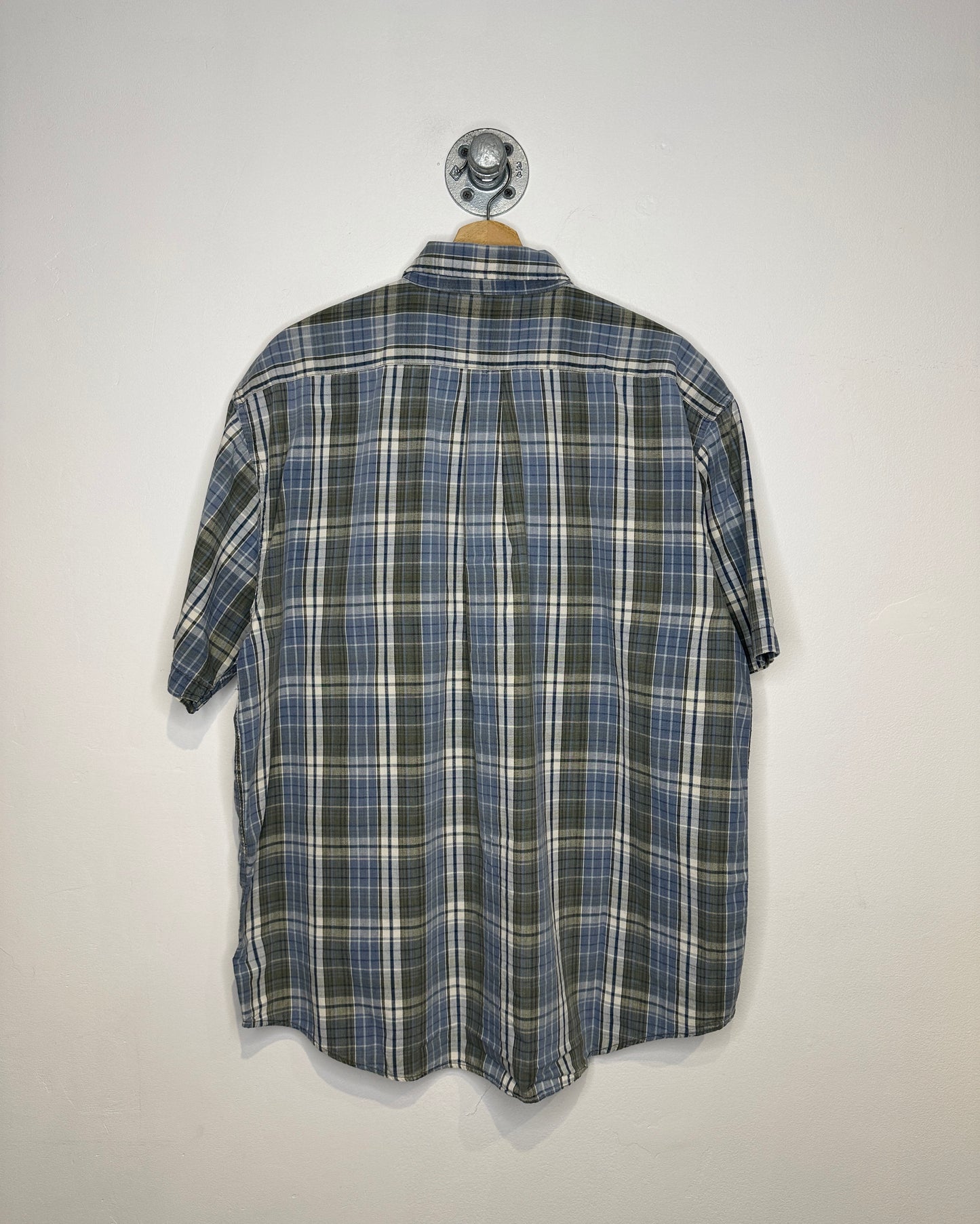2000s American Eagle Outfitters Short Sleeve Blue And Green Tartan Plaid Short Sleeve Button Down Shirt