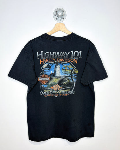 2010 Harley-Davidson Highway 101 Coos Bay Oregon Black Faded Tee Shirt
