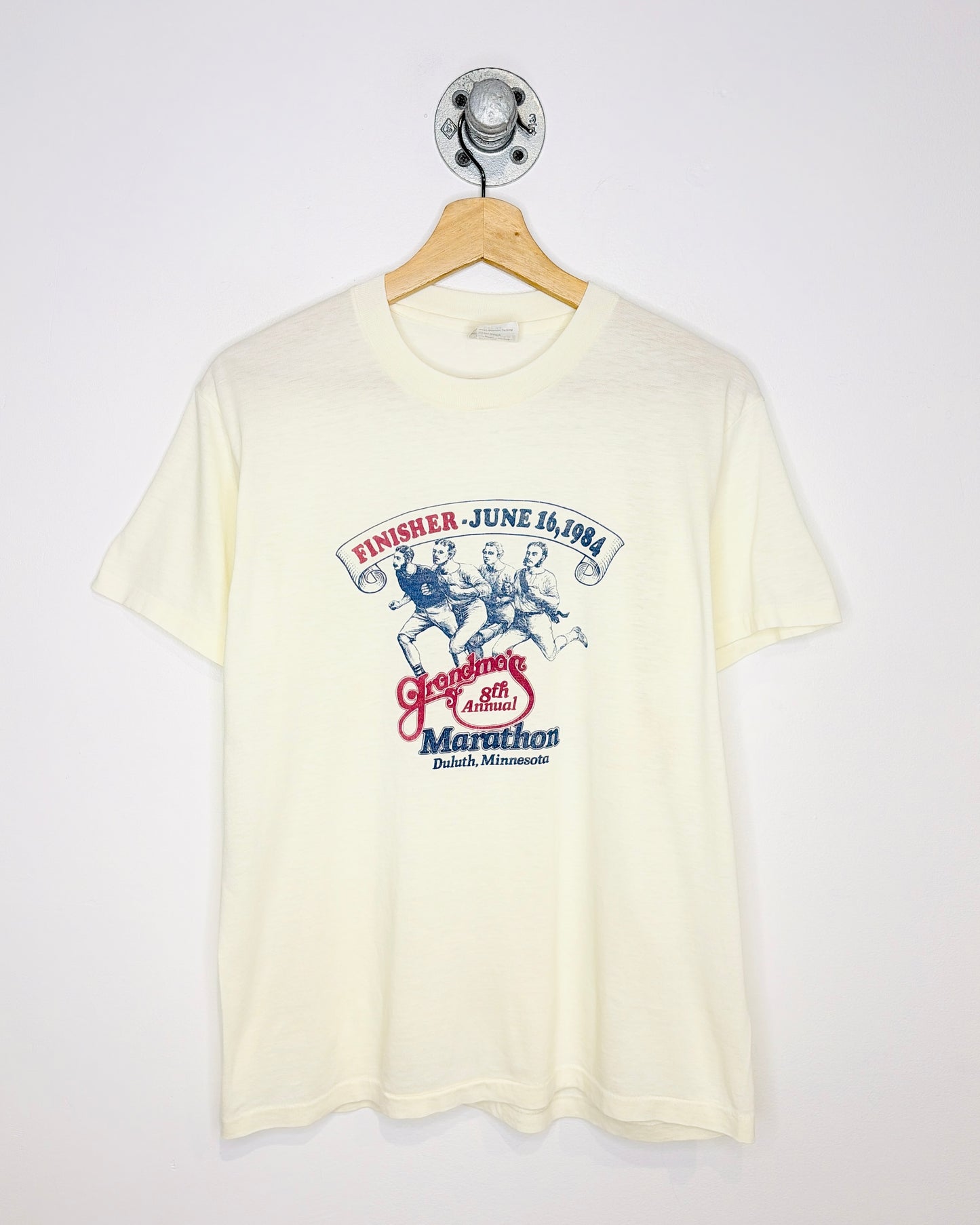Vintage 1984 Minnesota Grandma’s Marathon Paper Thin Natural White Tee Shirt