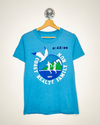 Vintage 1988 Coast Realty Run Light Blue Tee Shirt