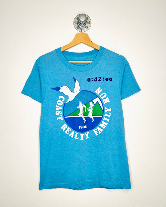 Vintage 1988 Coast Realty Run Light Blue Tee Shirt