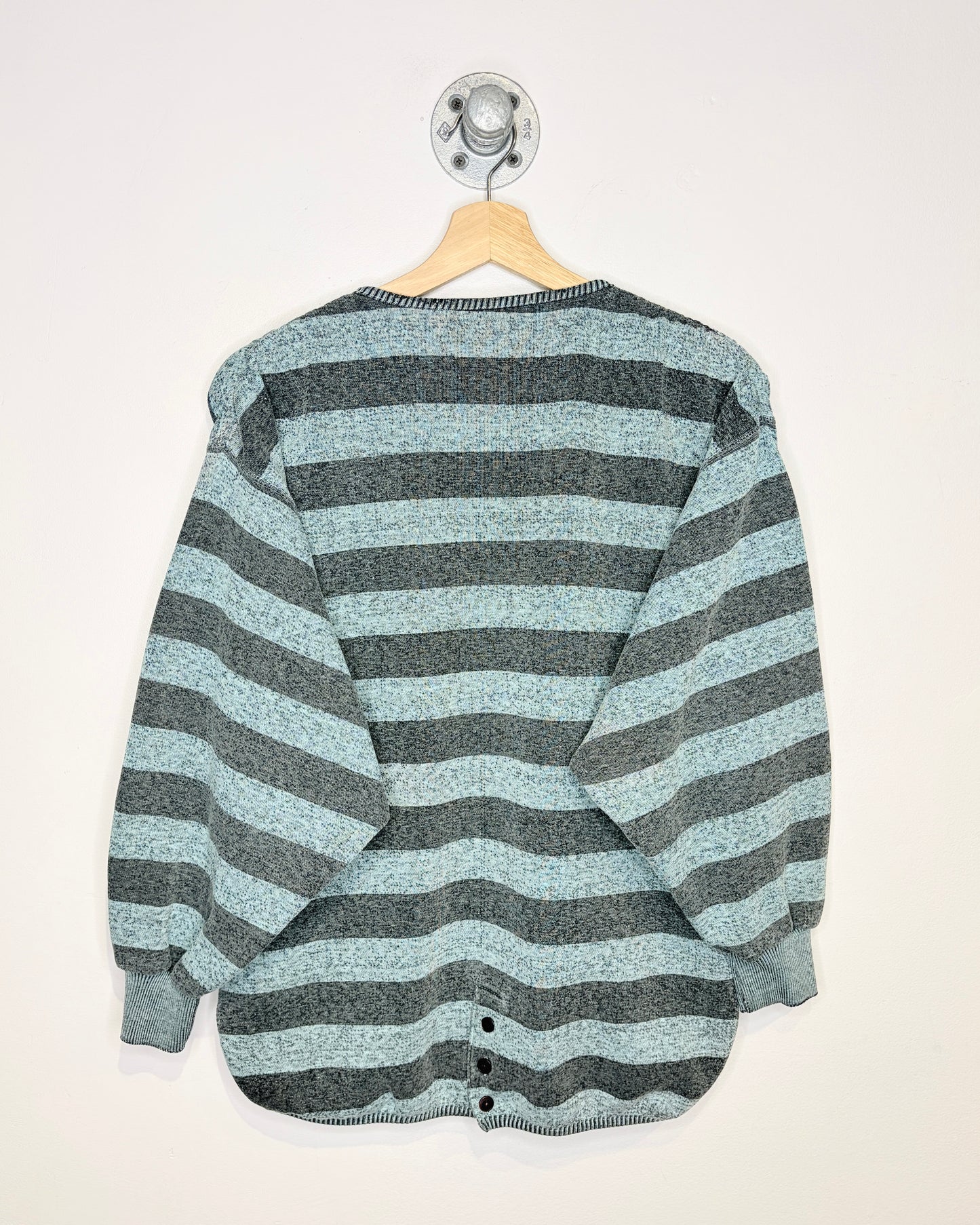 Vintage Blank Grey Striped Henley Sweatshirt