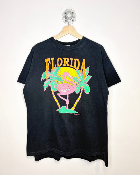 Vintage 1990s Florida Sea Teez Flamingo Black Tee Shirt