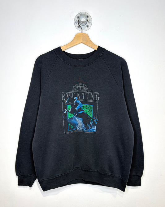 Vintage 90s Horse Race Eventing Black Raglan Crewneck Sweatshirt