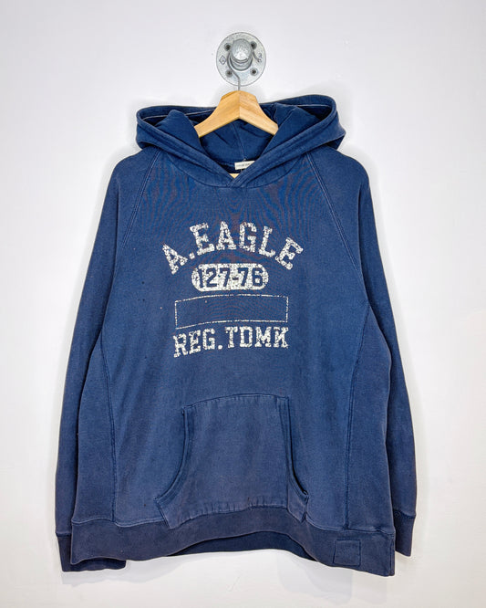2000s American Eagle Faded Navy Blue Reverse Weave Hoodie