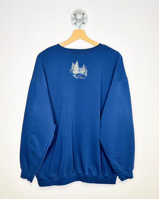 Vintage 90s Northern Reflections Winter Landscape Navy V-Neck Sweatshirt