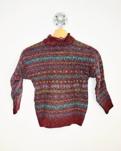 Vintage 1970s Nor’ Easterly Wool Blend Burgundy And Green Mock Neck Sweater