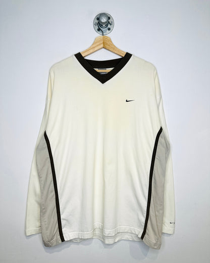 Vintage Y2K Nike Natural White & Brown V-Neck Longsleeve Shirt