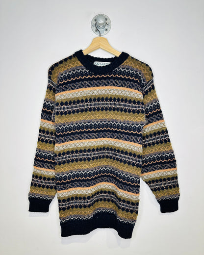Vintage 1980s Antartex Navy And Olive Pure Wool British Sweater