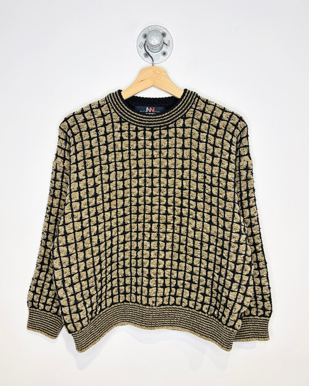 Vintage 90s Boxy North Winds Earth Tone Grid Chunky Sweater