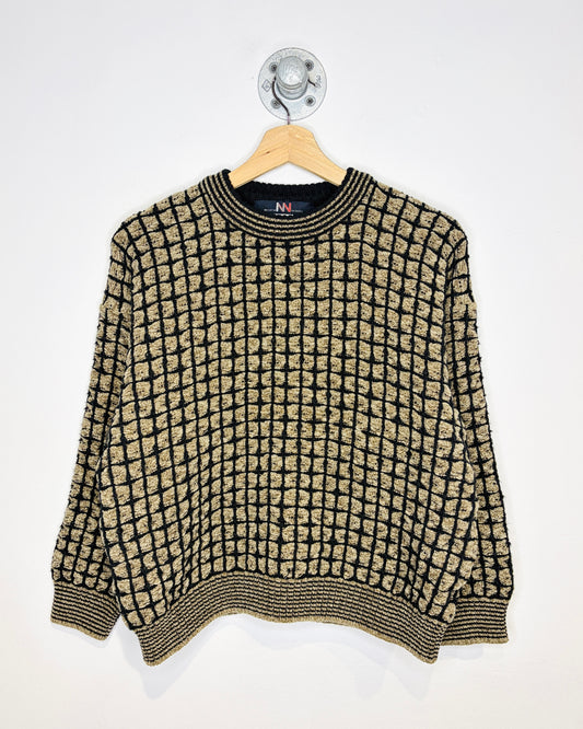 Vintage 90s Boxy North Winds Earth Tone Grid Chunky Sweater