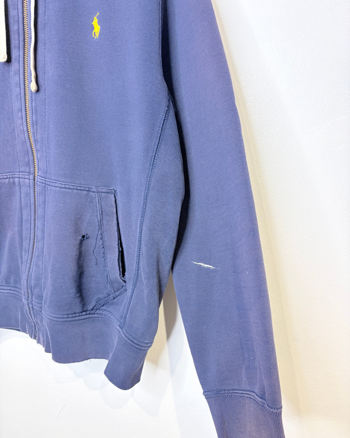 2000s Boxy Polo Ralph Lauren Distressed & Faded Navy Zip Up Hoodie