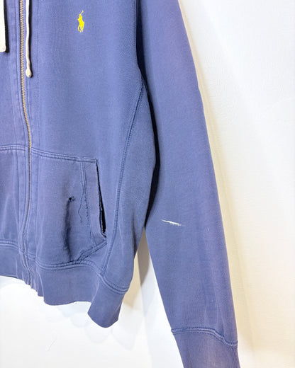 2000s Boxy Polo Ralph Lauren Distressed & Faded Navy Zip Up Hoodie