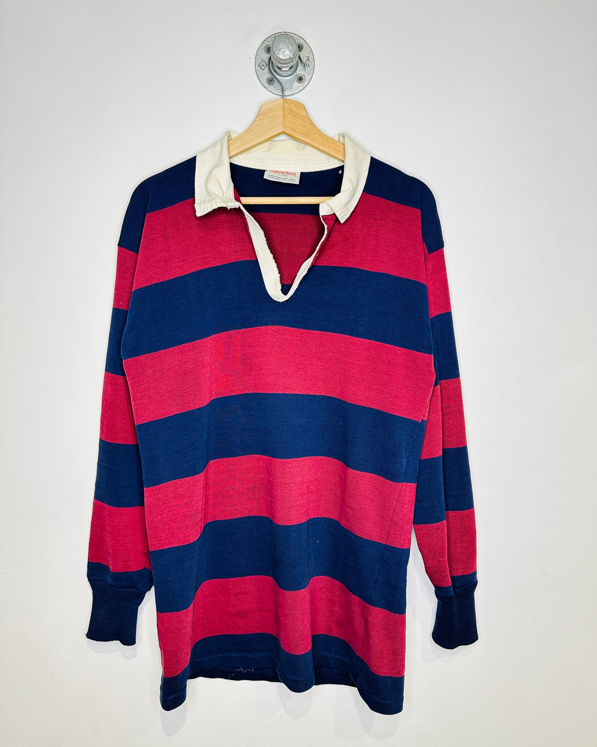 Vintage 1990s Navy And Burgundy Rugby Long Sleeve Shirt
