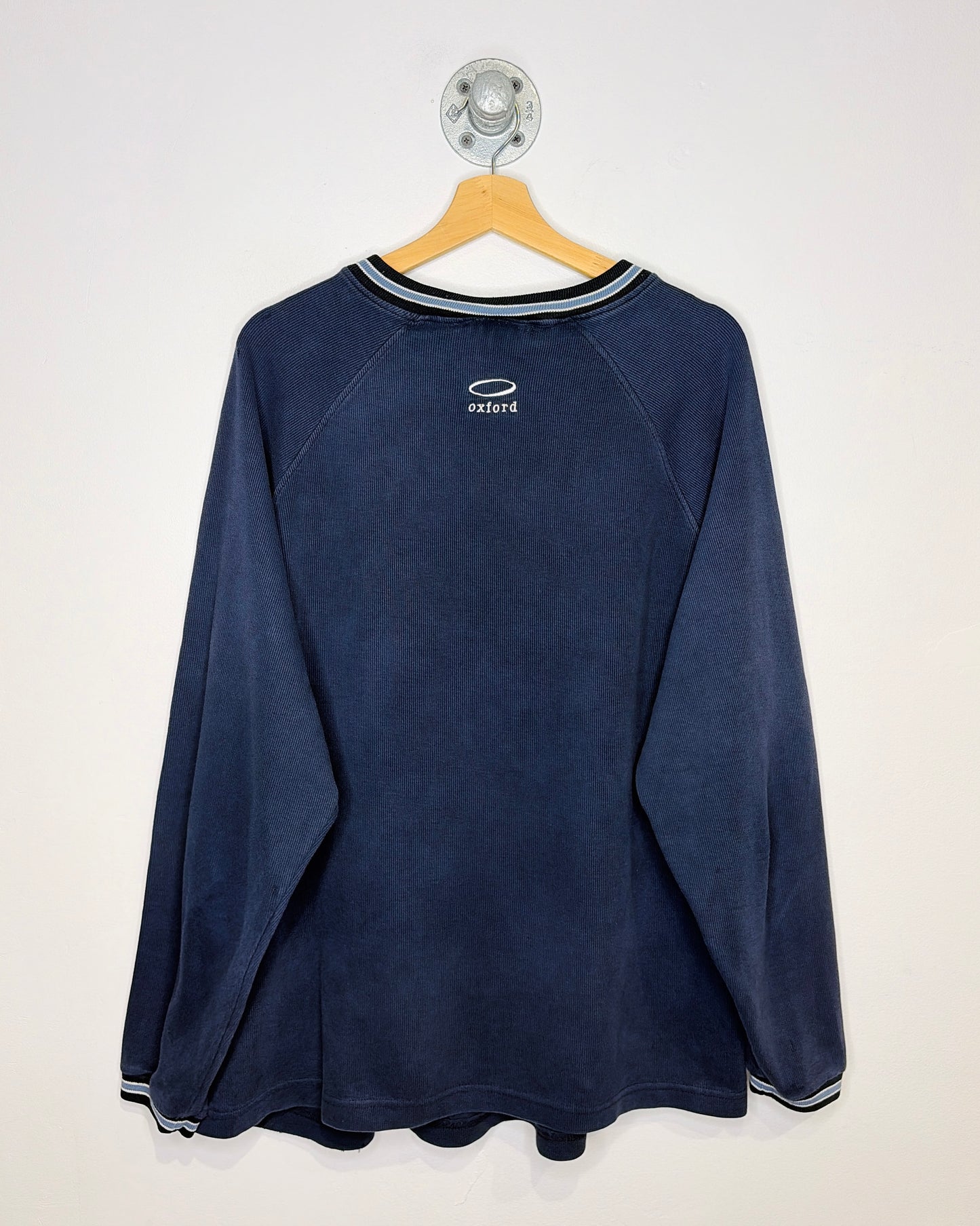 Vintage 90s JJM Faded Navy Ribbed V-Neck Sweatshirt