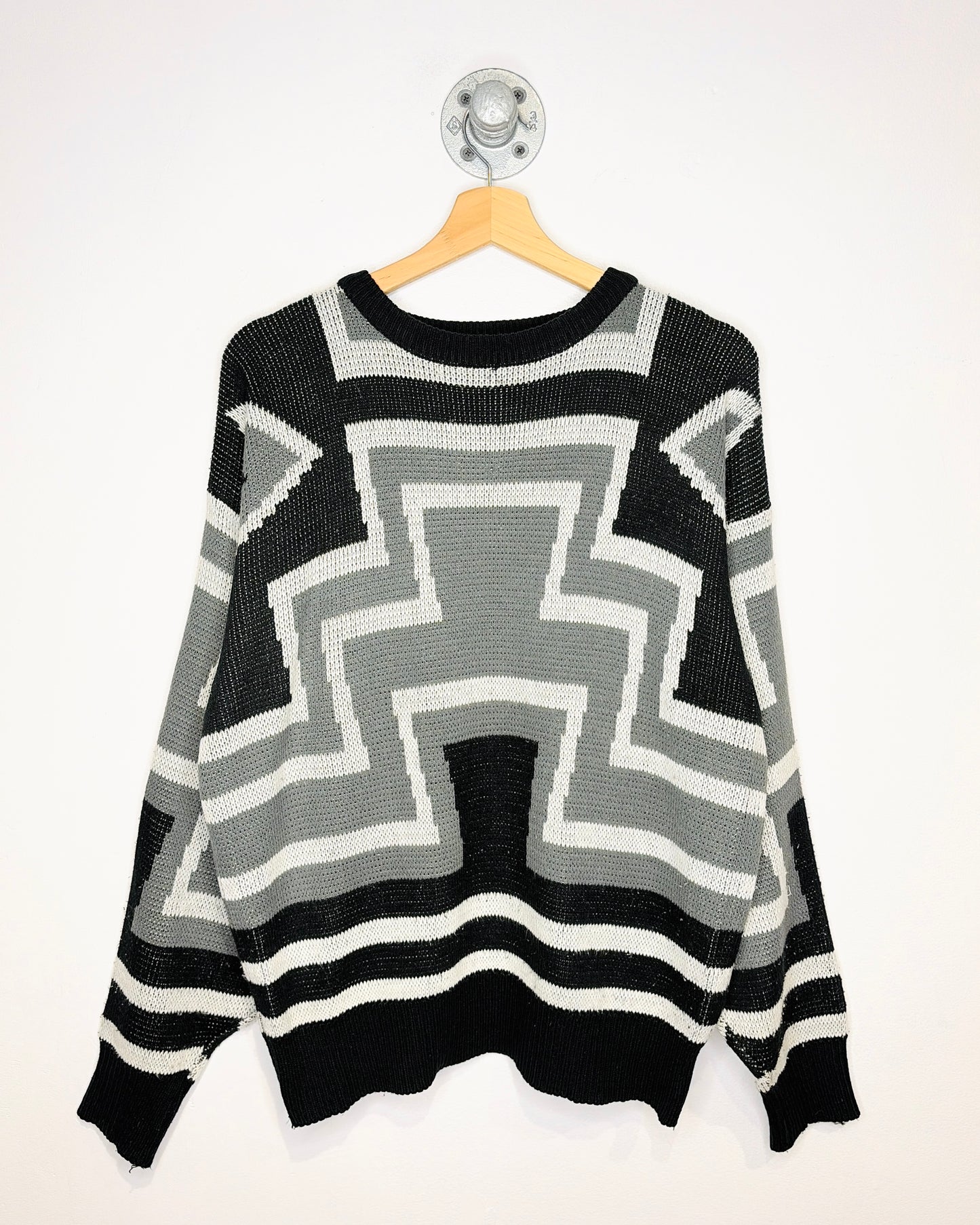 Vintage 1990s Stylewise Geometric Black And Grey Sweater