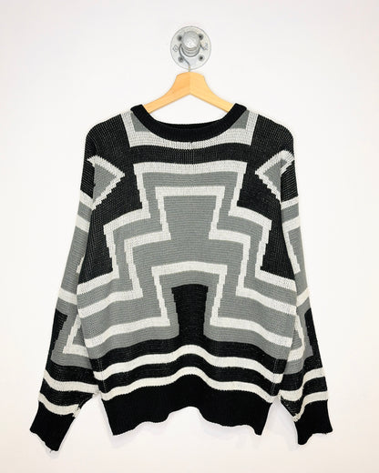 Vintage 1990s Stylewise Geometric Black And Grey Sweater