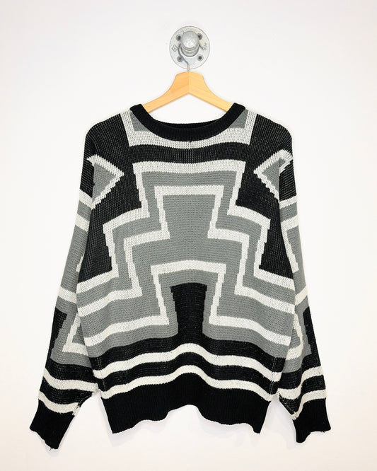 Vintage 1990s Stylewise Geometric Black And Grey Sweater