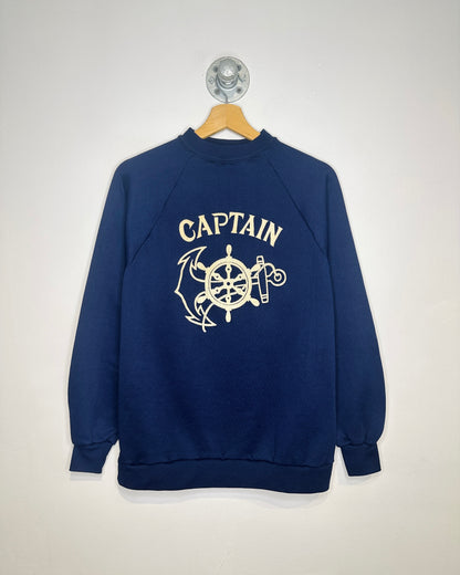 Vintage 1980s Captain Polyester Blend Navy Sweatshirt