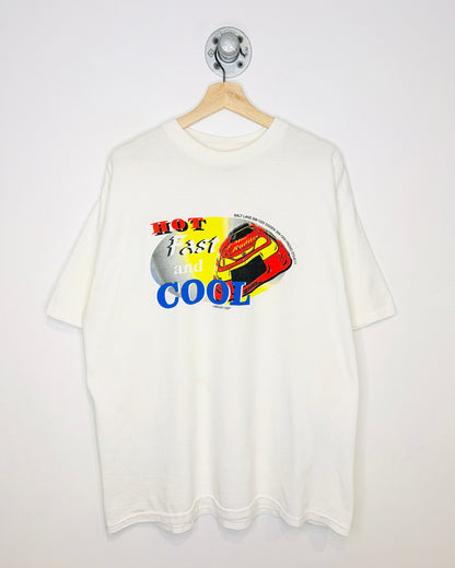 Vintage 90s Hot Fast And Cool White Racing Tee Shirt