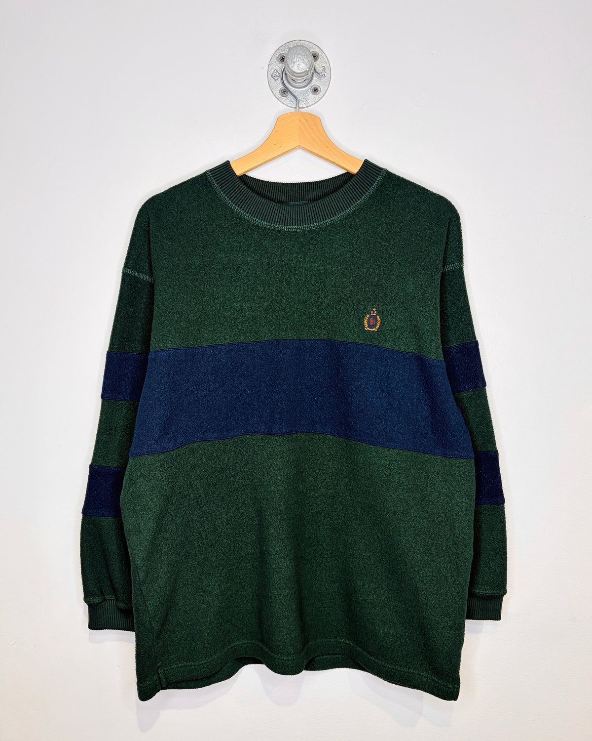 Vintage “B” Crest TwoTone Green & Navy Fleece Crewneck Sweatshirt