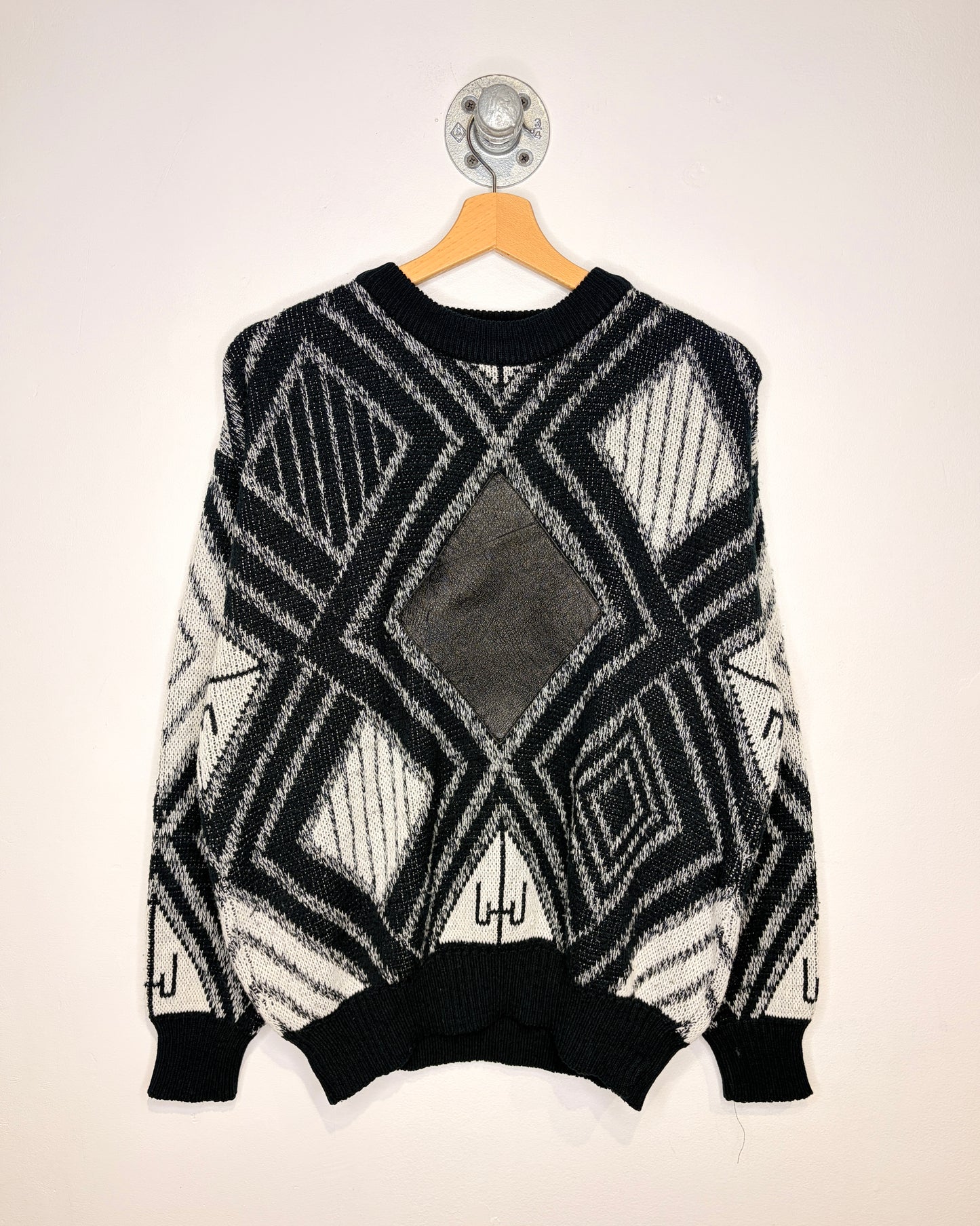 Vintage 90s Campus Black Abstract Pattern Sweater