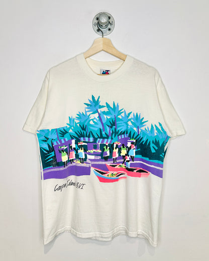 Vintage Cooper Island Wrap Around Graphic White Tee Shirt