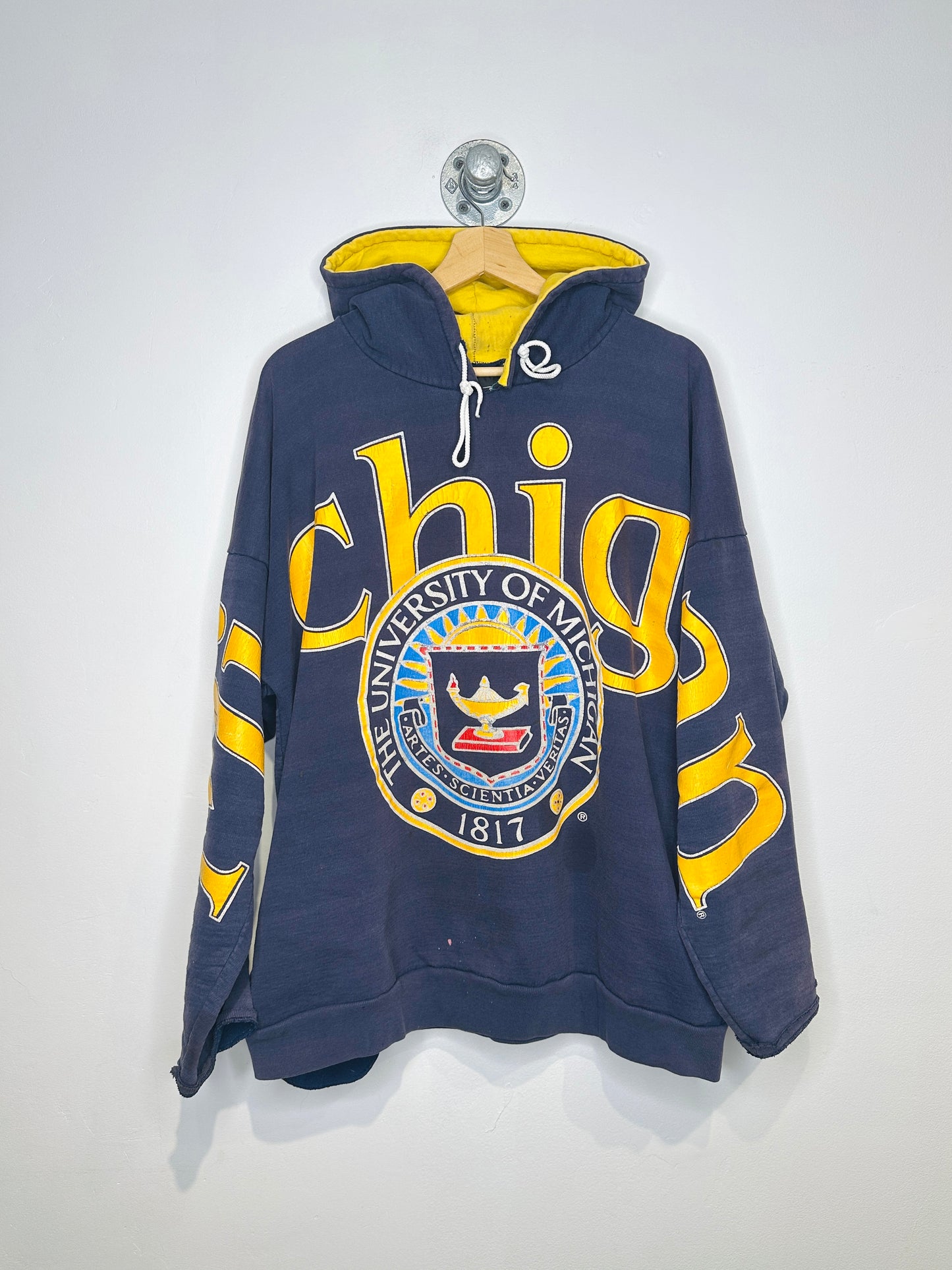 Vintage 1990s University Of Michigan Navy And Yellow Hoodie