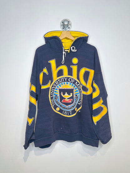 Vintage 1990s University Of Michigan Navy And Yellow Hoodie