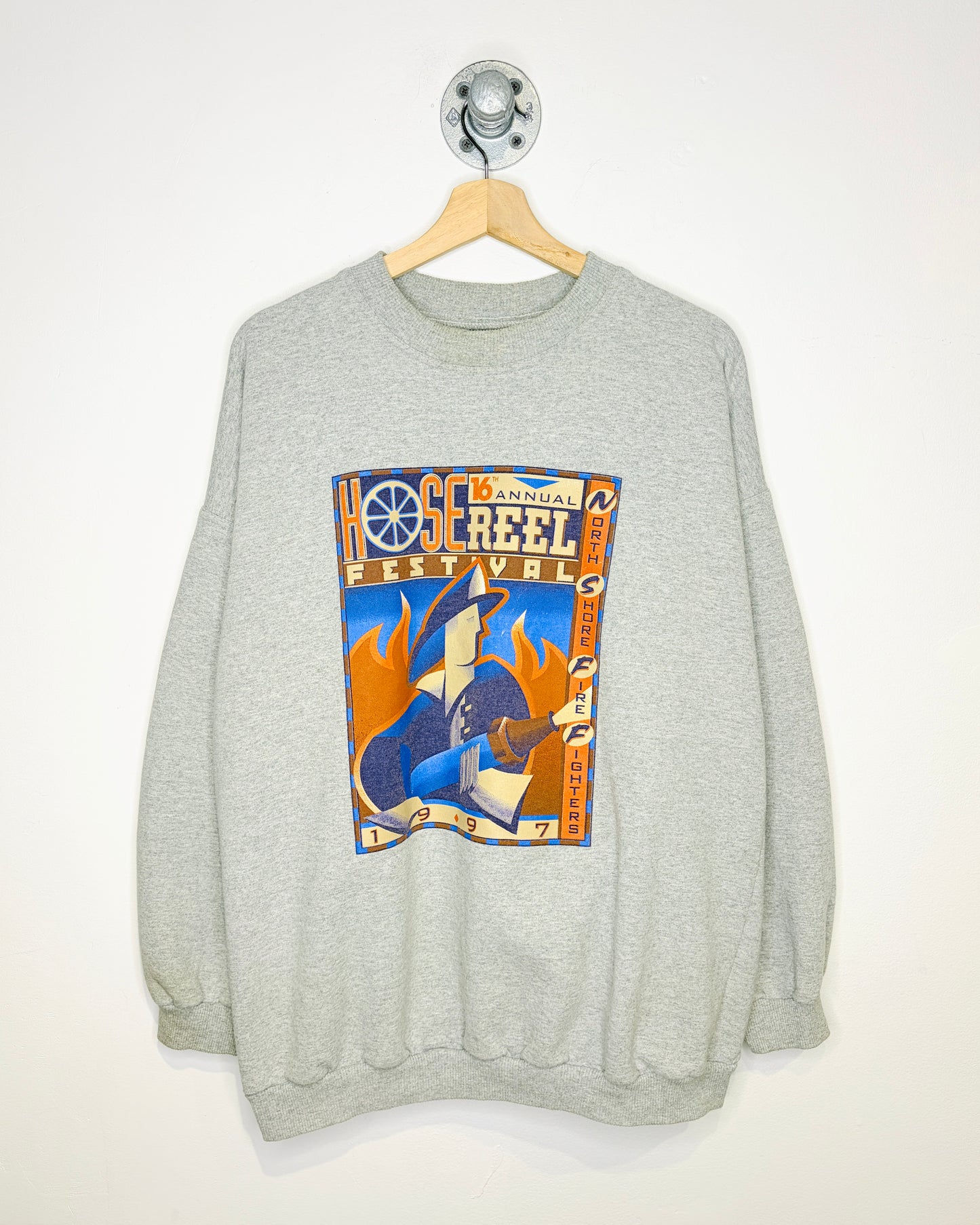 Vintage 1997 Hose Reel Festival Grey Crewneck Sweatshirt