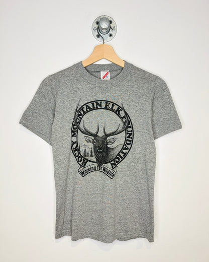 Vintage 90s Rock Mountain Elk Foundation Grey Tee Shirt