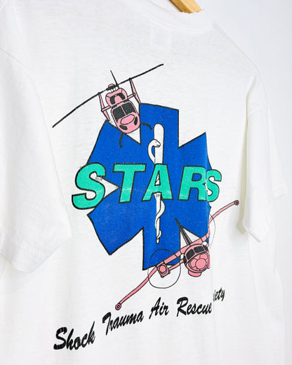 Vintage 90s Stars Flight For Life Distressed White Tee Shirt