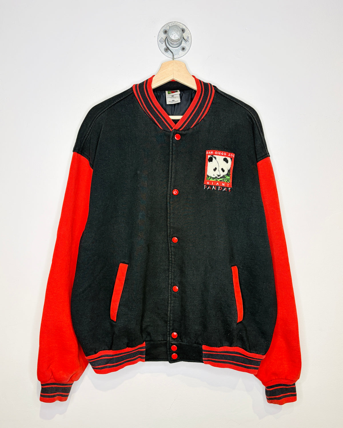 Vintage 90s San Diego Zoo Giant Pandas TwoTone Black Cotton Varsity Jacket