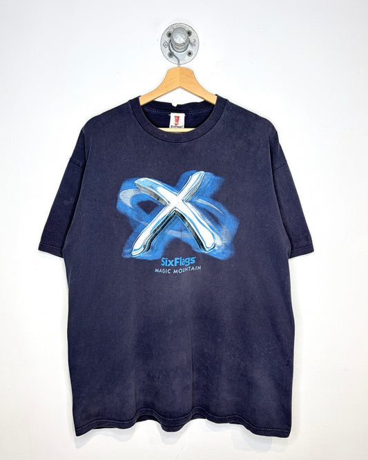 Vintage Six Flags Magic Mountain Faded Navy Blue Tee Shirt