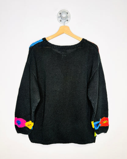 Vintage 90s Studio Collection Abstract Black Knit Sweater