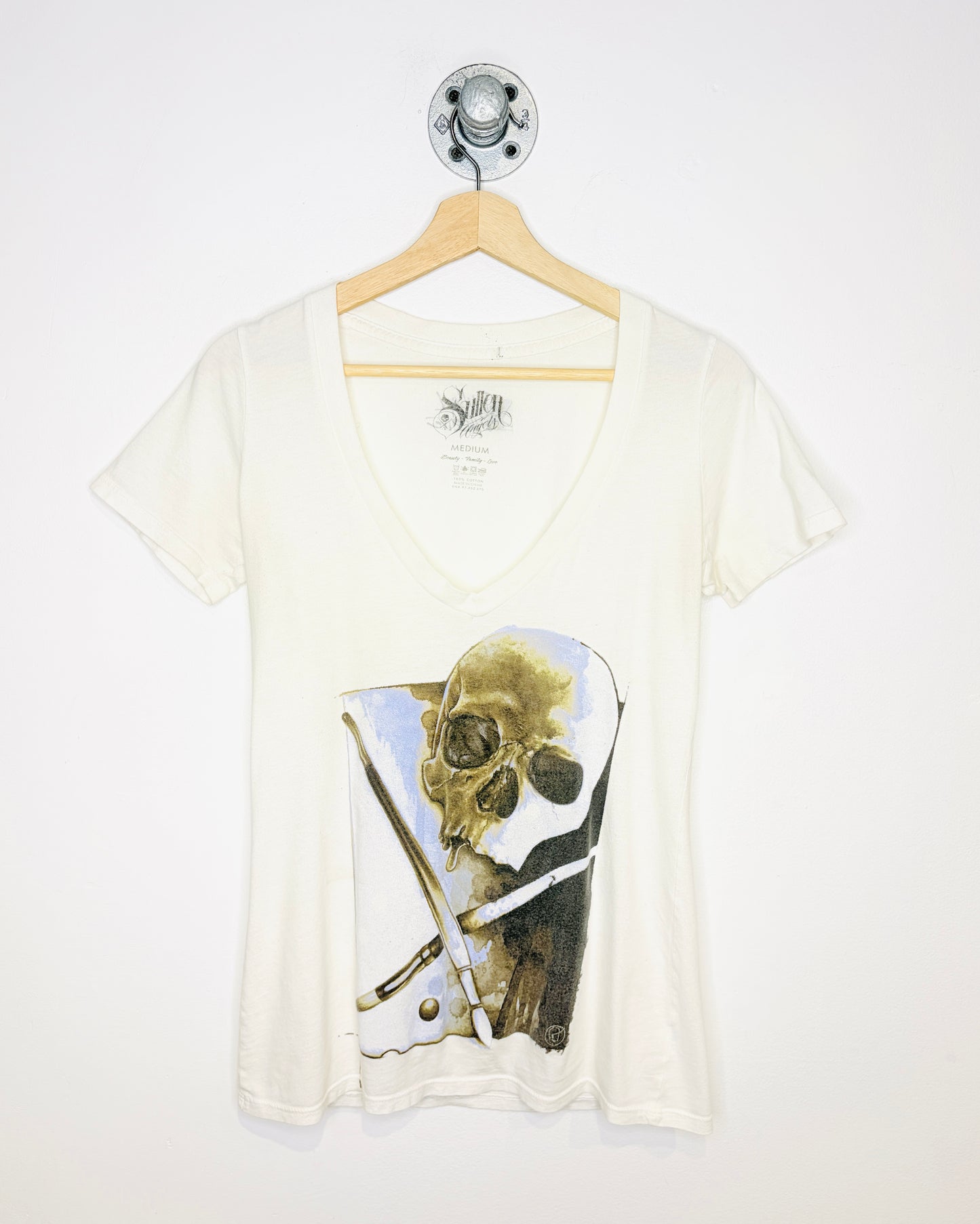 Y2K Women’s Sullen Angels White V-Neck Tee Shirt