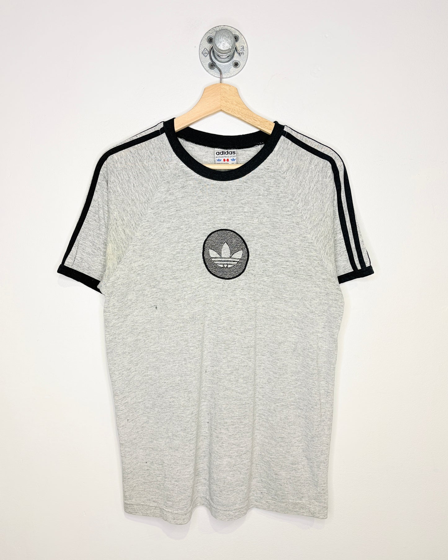 Vintage 80s Adidas TwoTone Grey & Black Ringer Tee Shirt