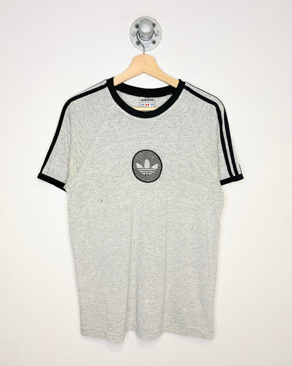 Vintage 80s Adidas TwoTone Grey & Black Ringer Tee Shirt
