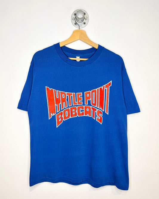 Vintage 80s Myrtle Point Bobcats Thin Blue Tee Shirt