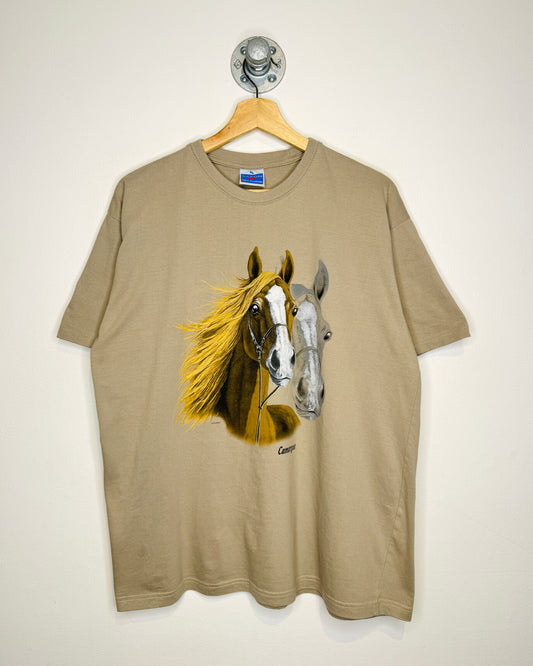 Vintage Carmague Horses Earth Tone Tee Shirt
