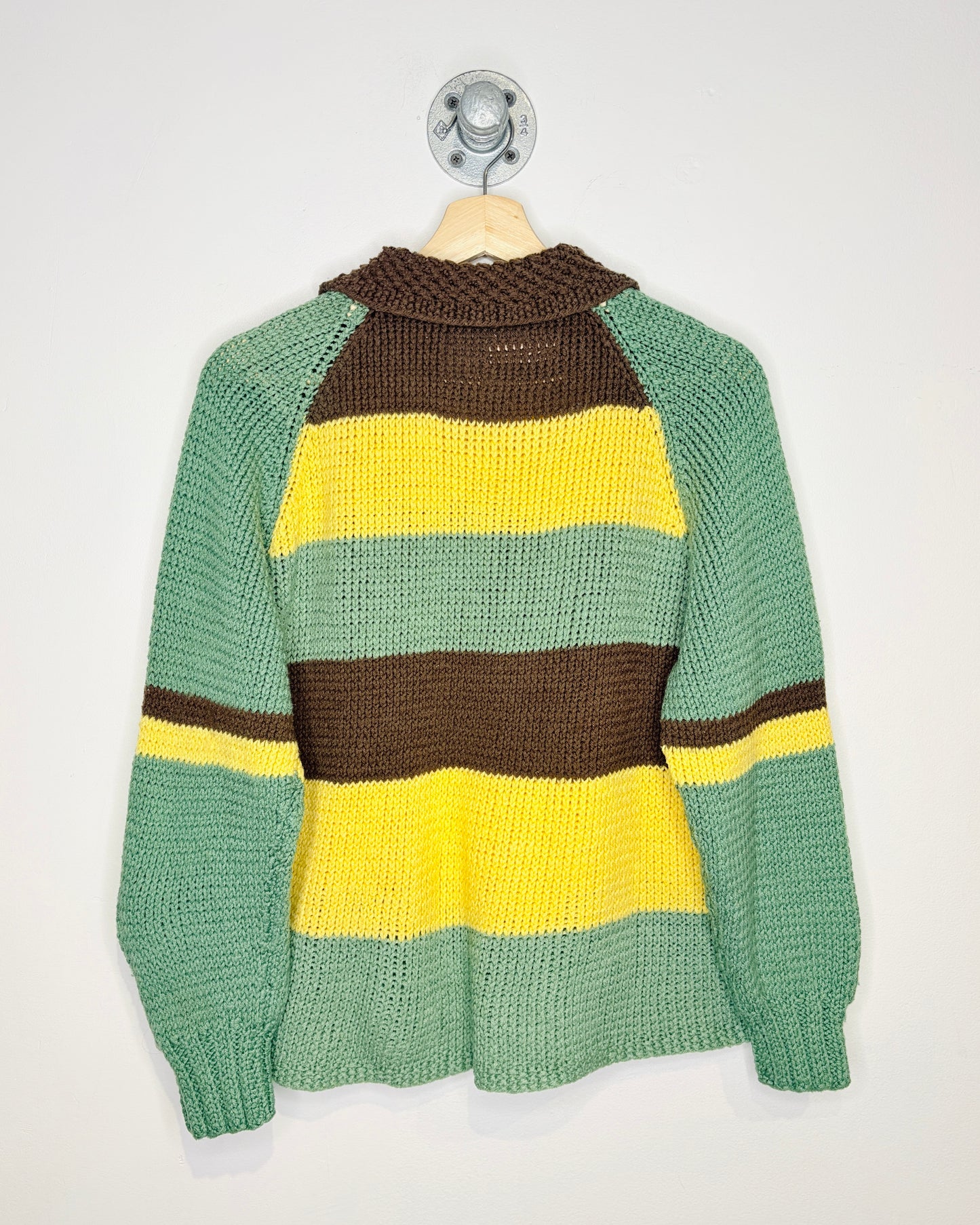 Vintage Earth Tone Striped Collared Button Up Cardigan