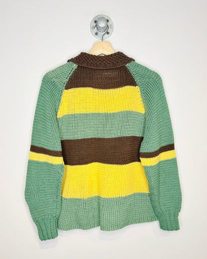 Vintage Earth Tone Striped Collared Button Up Cardigan